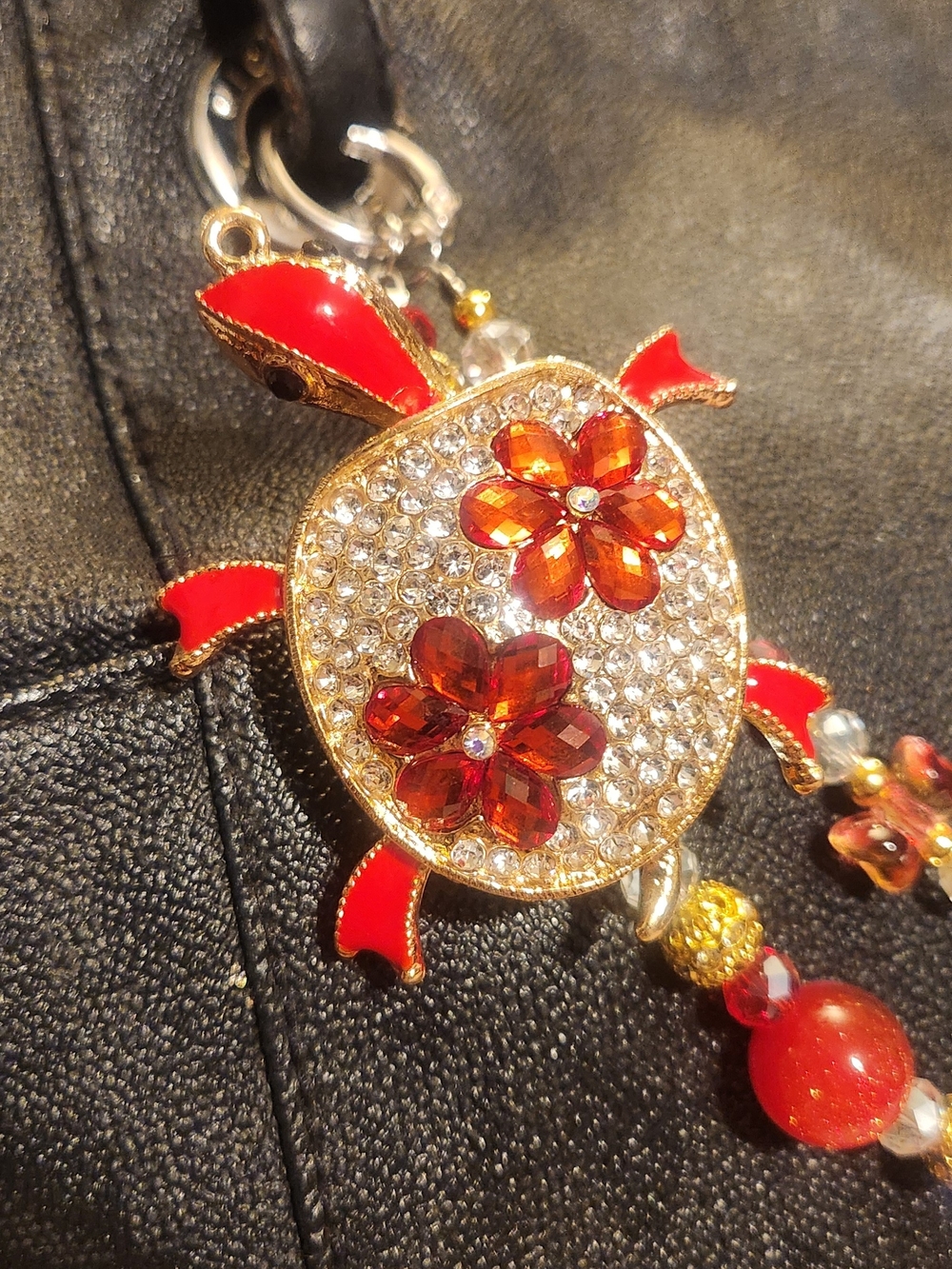 Red Crystal Turtle Pendant Chain - Bag/Phone Charm